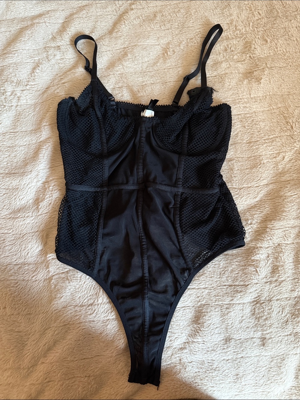 Black Mesh-Panel Kids One-Piece Bodysuit